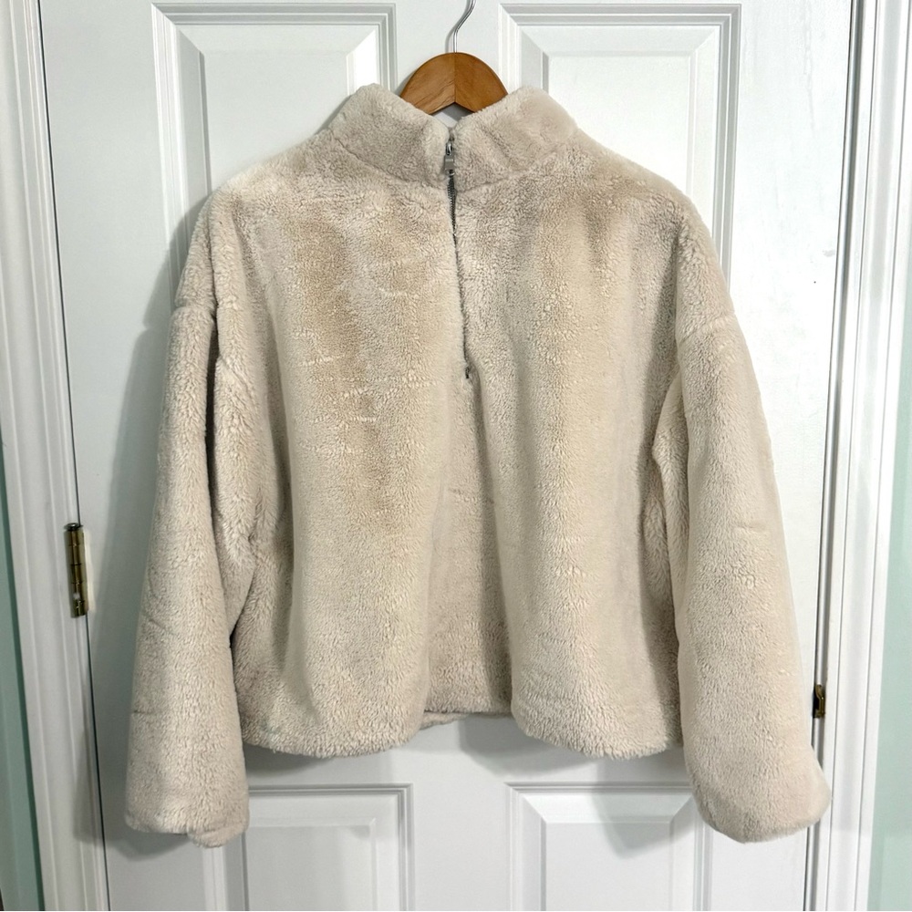 A New Day Cream Fleece Faux Fur Quarter Zip Jacket Size Large